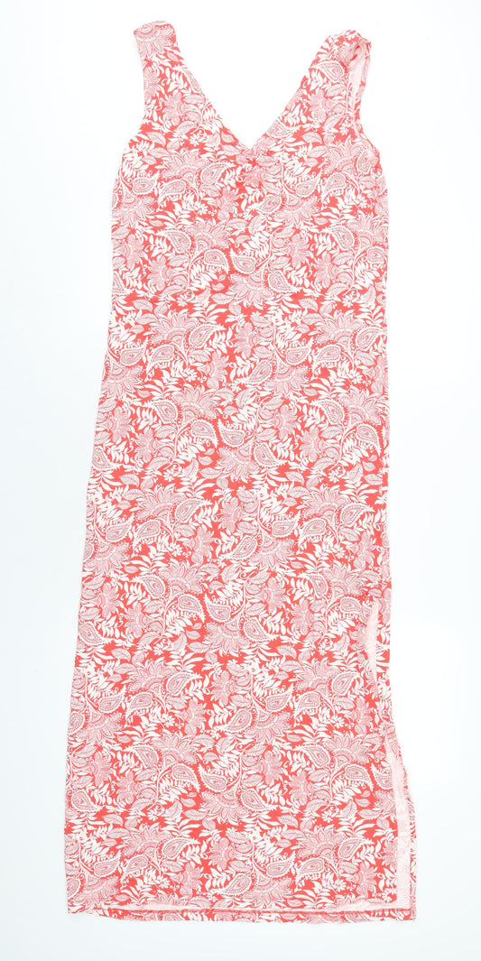Marks and Spencer Womens Red Geometric Viscose Tank Dress Size 12 V-Neck Pullover