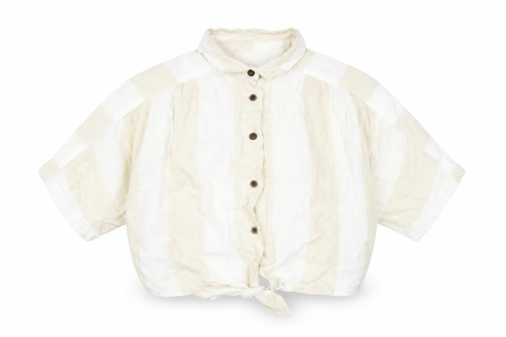 BDG Womens Beige Check Linen Cropped Button-Up Size XS Collared