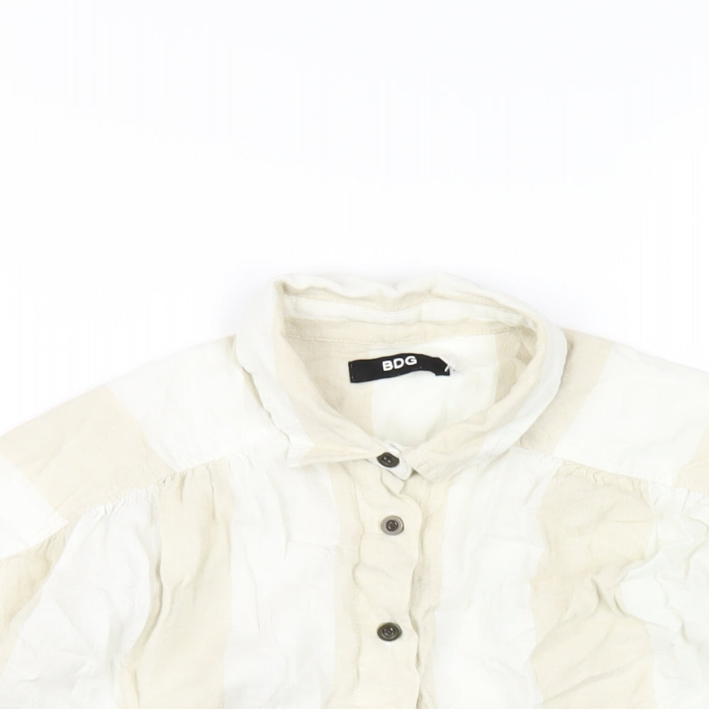 BDG Womens Beige Check Linen Cropped Button-Up Size XS Collared