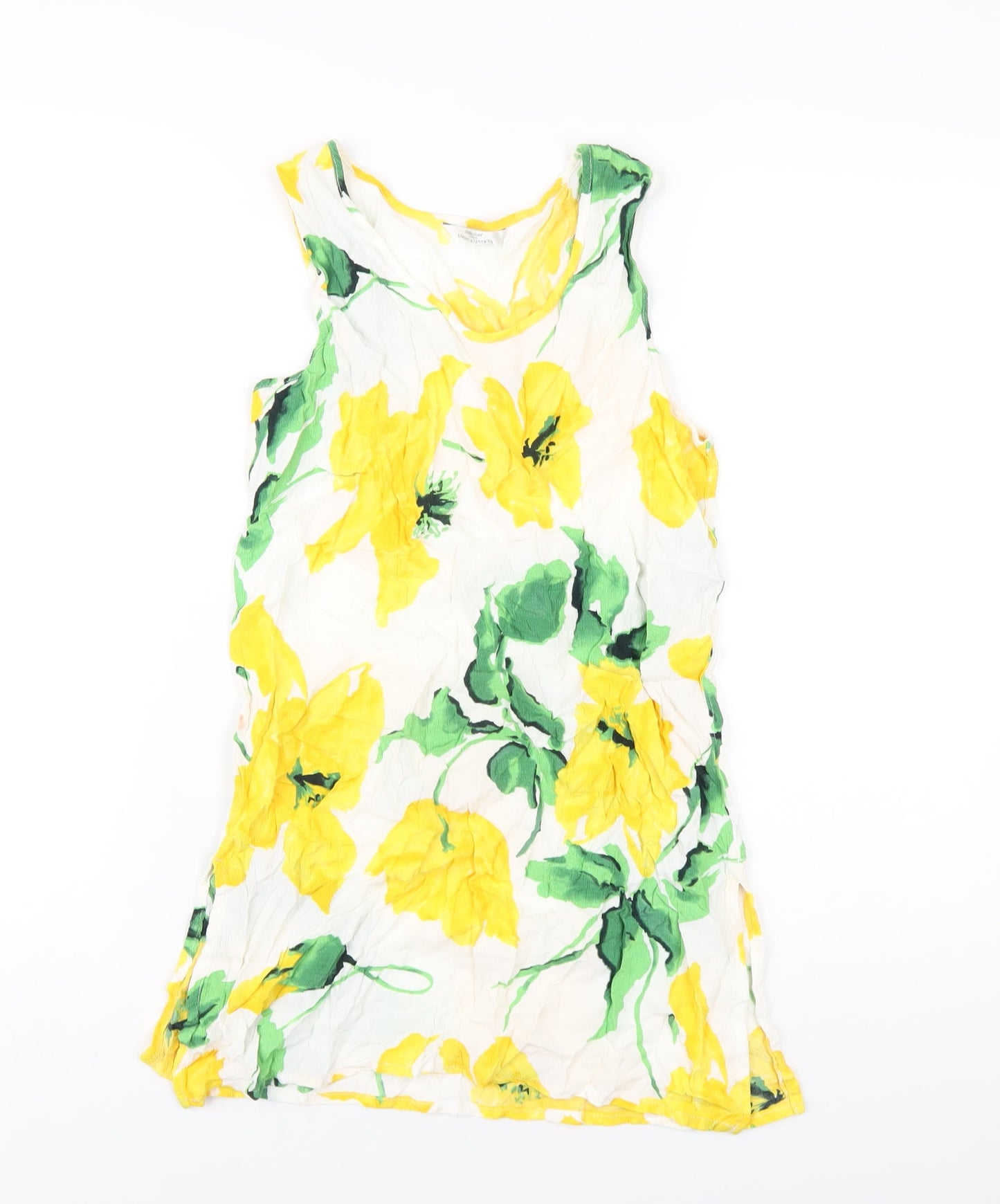 Marks and Spencer Womens Yellow Floral Viscose Basic Tank Size 8 Scoop Neck