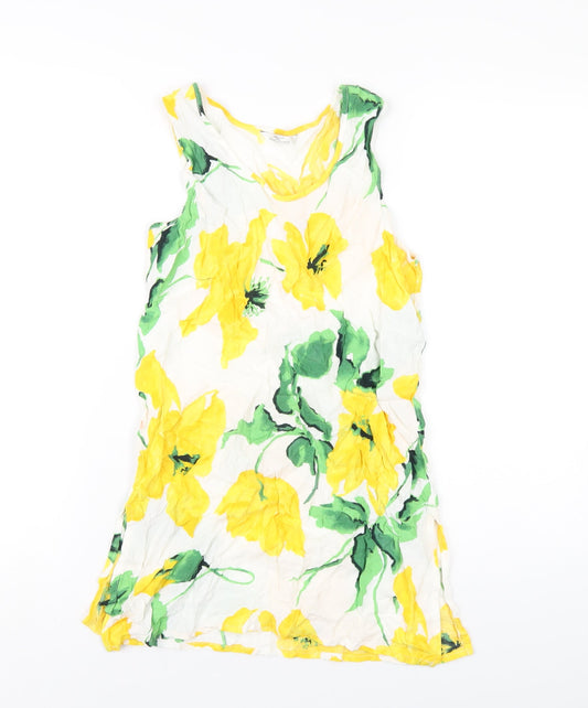 Marks and Spencer Womens Yellow Floral Viscose Basic Tank Size 8 Scoop Neck