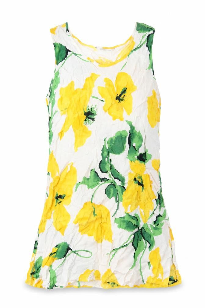 Marks & Spencer Womens Yellow Floral Viscose Basic Tank Size 8 Scoop Neck