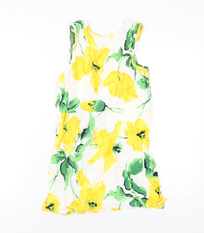 Marks & Spencer Womens Yellow Floral Viscose Basic Tank Size 8 Scoop Neck