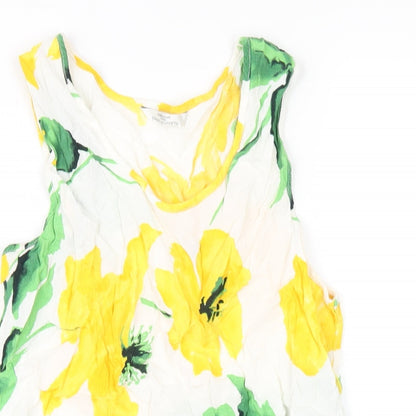 Marks & Spencer Womens Yellow Floral Viscose Basic Tank Size 8 Scoop Neck