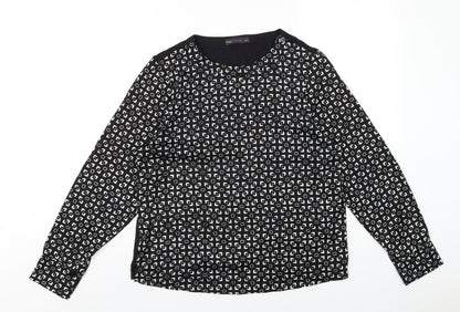 Marks & Spencer Womens Black Geometric Polyester Basic T-Shirt Size 10 Round Neck