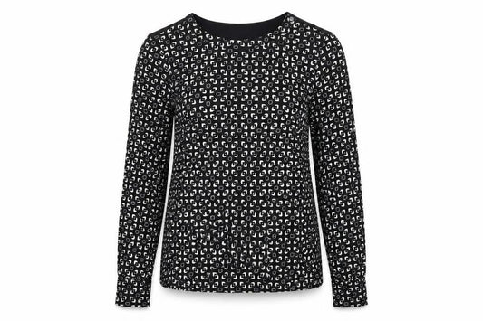 Marks and Spencer Womens Black Geometric Polyester Basic T-Shirt Size 10 Round Neck