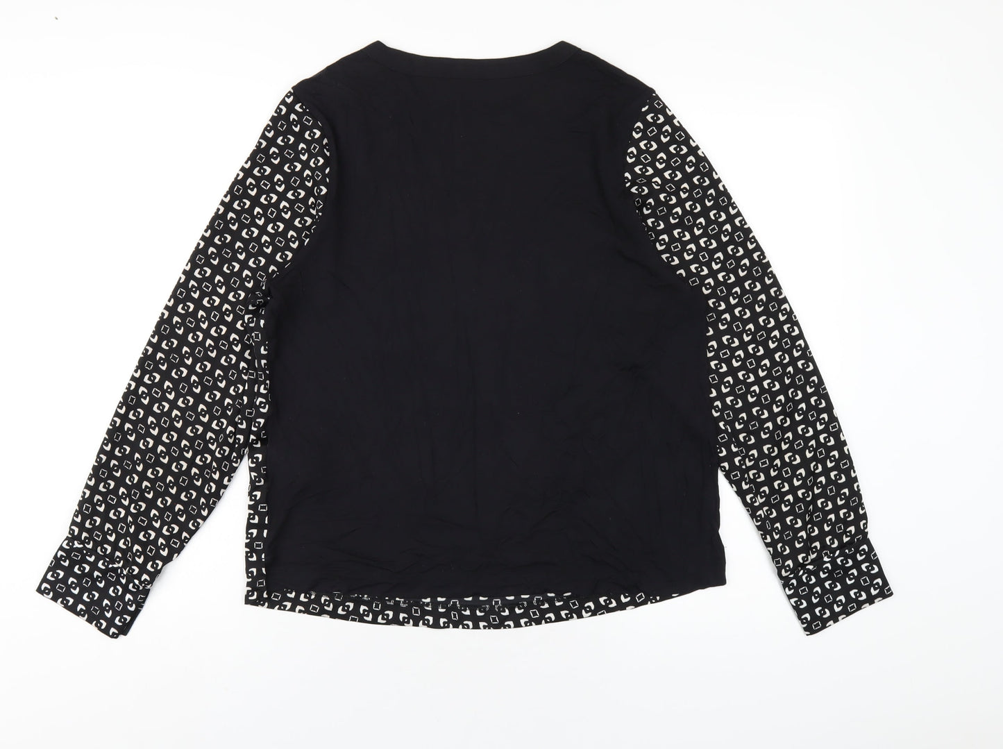 Marks and Spencer Womens Black Geometric Polyester Basic T-Shirt Size 10 Round Neck