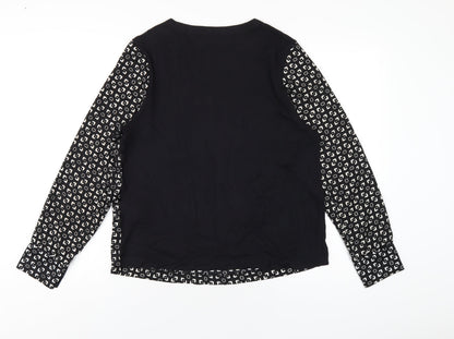 Marks & Spencer Womens Black Geometric Polyester Basic T-Shirt Size 10 Round Neck