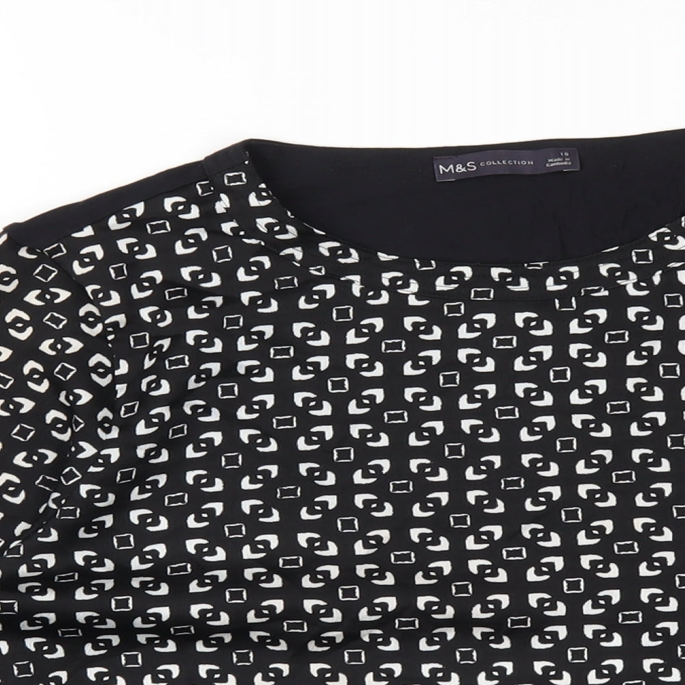 Marks and Spencer Womens Black Geometric Polyester Basic T-Shirt Size 10 Round Neck
