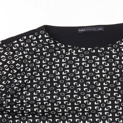 Marks & Spencer Womens Black Geometric Polyester Basic T-Shirt Size 10 Round Neck