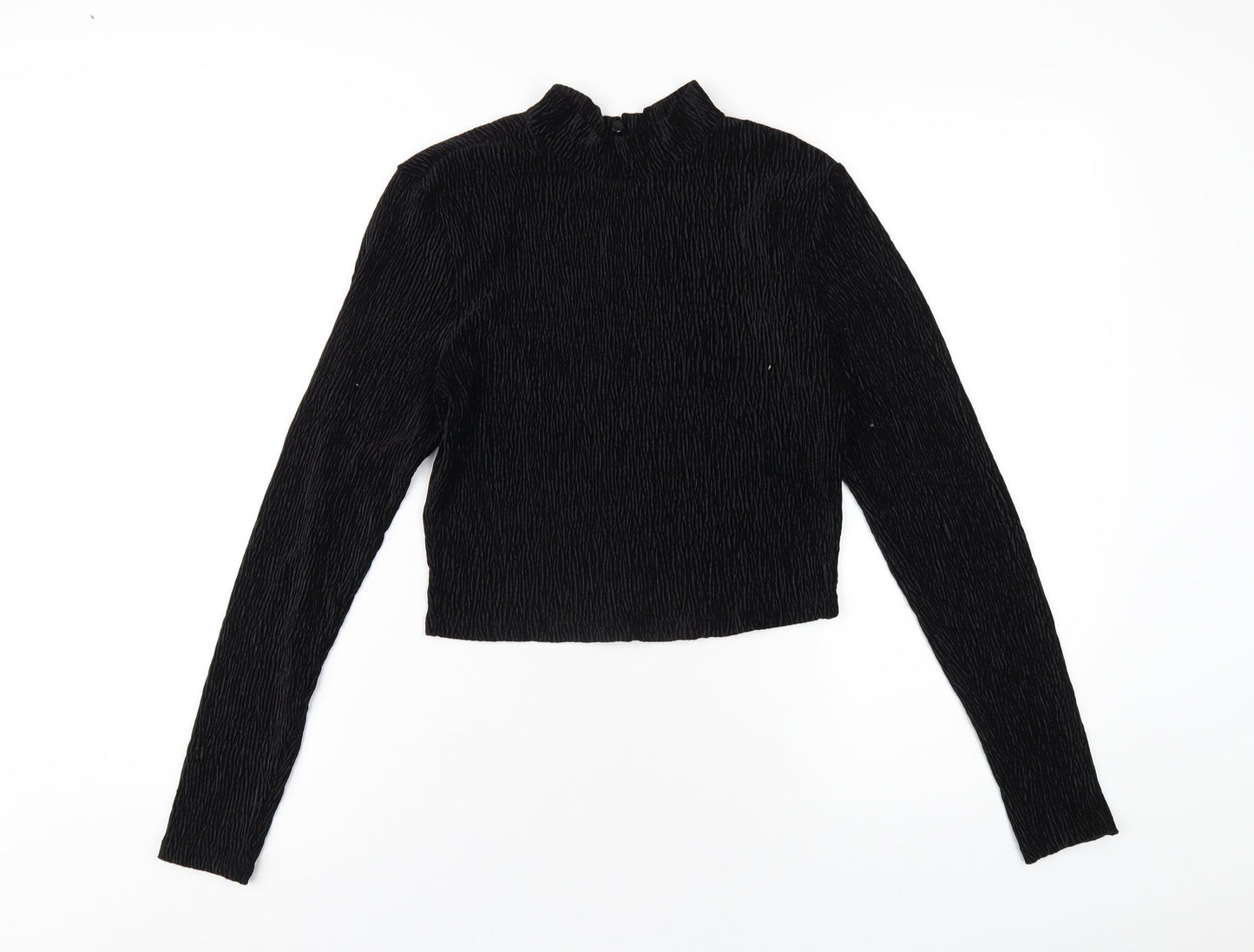 H&M Womens Black Polyester Cropped T-Shirt Size M Mock Neck