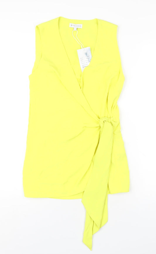 Warehouse Womens Yellow Polyester Wrap Blouse Size 8 V-Neck