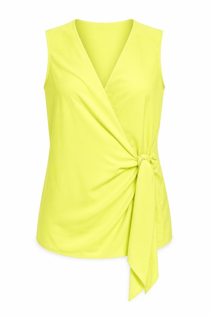 Warehouse Womens Yellow Polyester Wrap Blouse Size 8 V-Neck