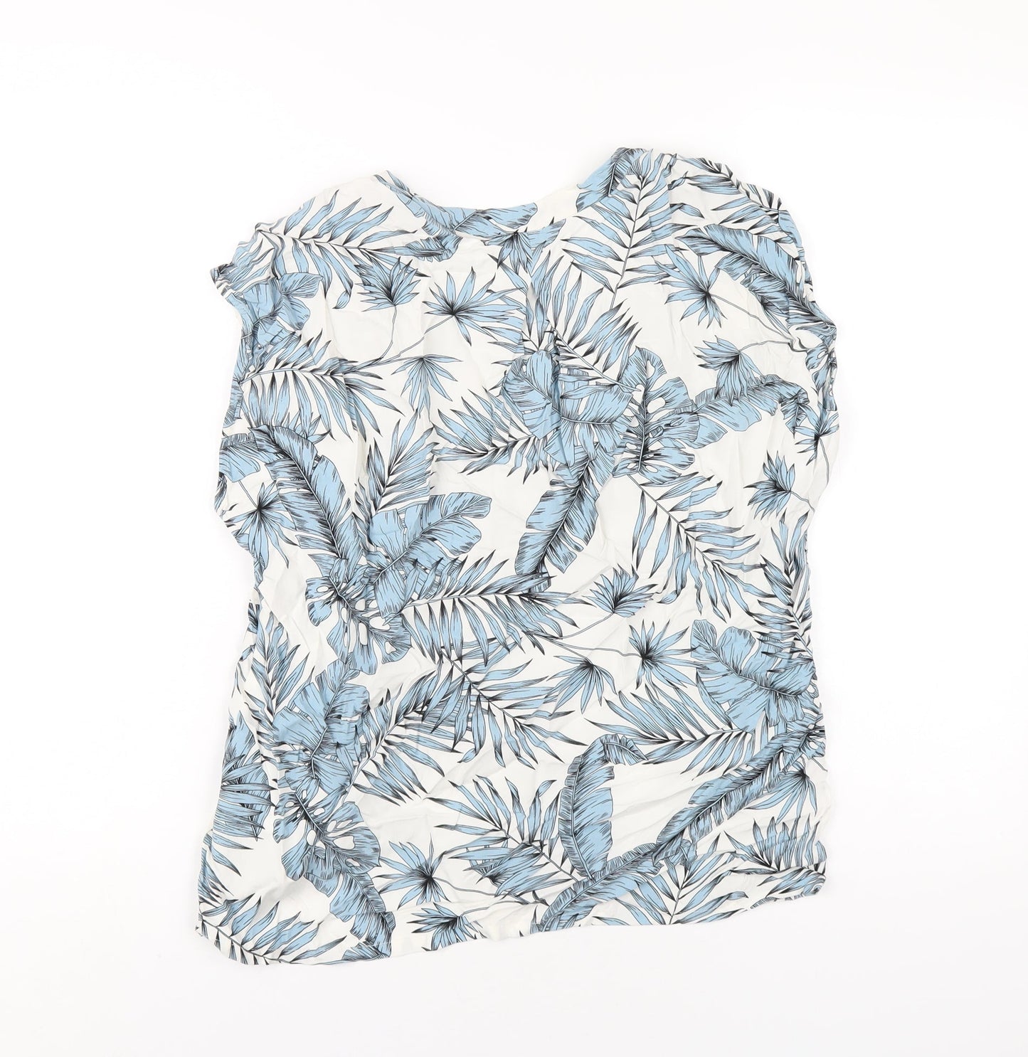 H&M Womens Blue Geometric Viscose Basic T-Shirt Size 10 V-Neck