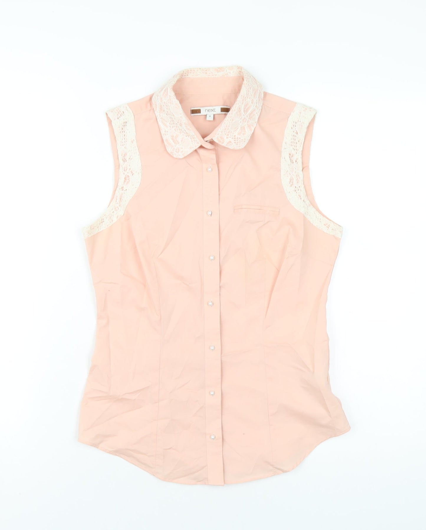 NEXT Womens Pink Cotton Basic Button-Up Size 6 Collared