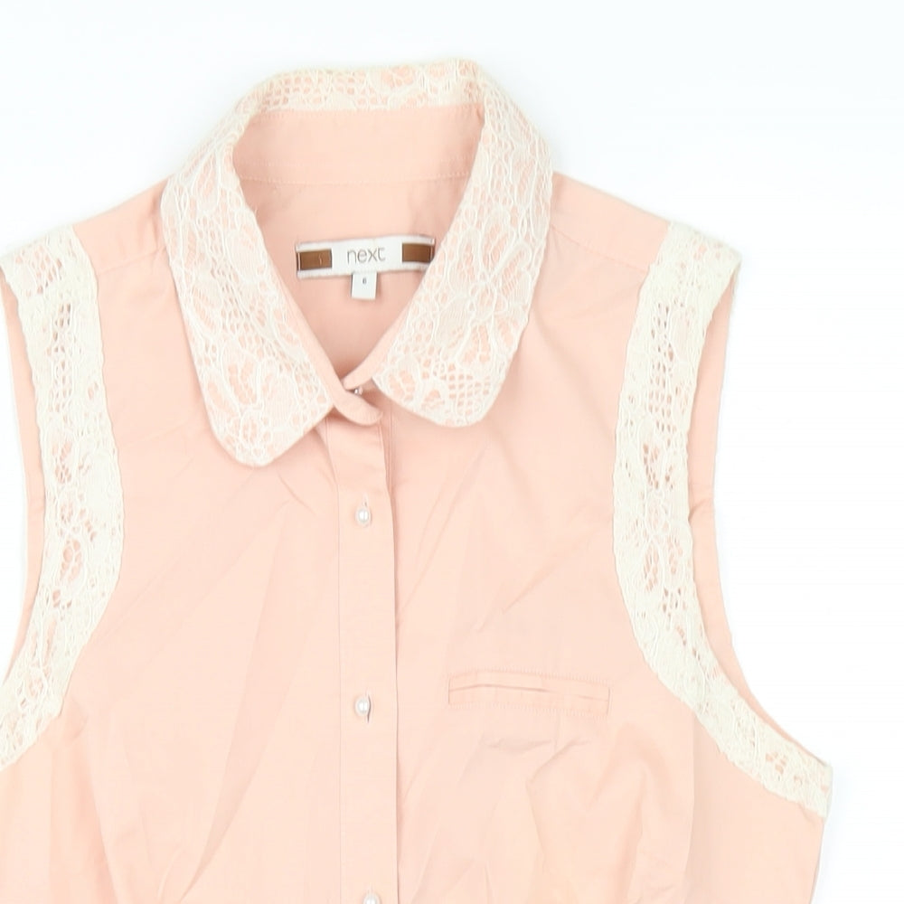 NEXT Womens Pink Cotton Basic Button-Up Size 6 Collared