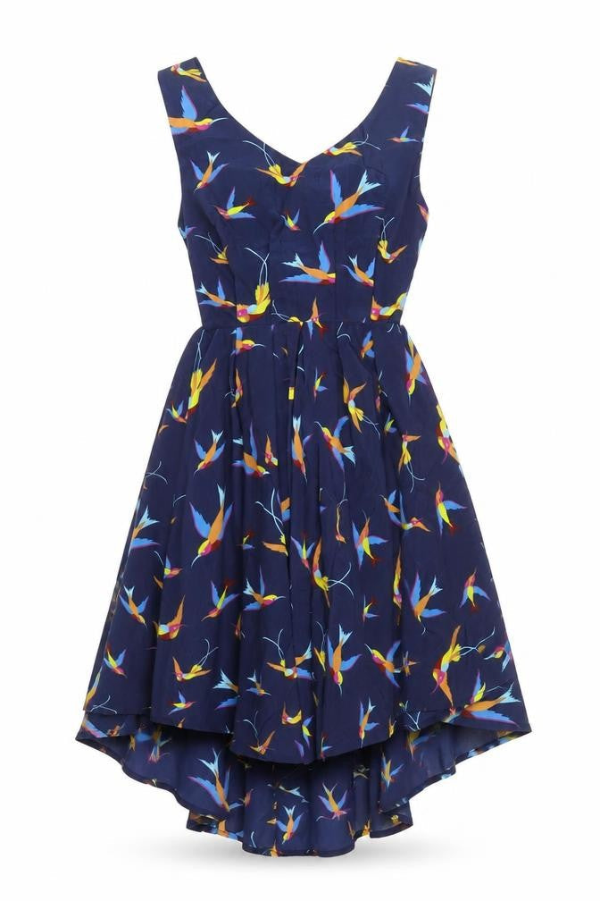 Louche Womens Blue Geometric Polyester A-Line Size 8 Scoop Neck Zip