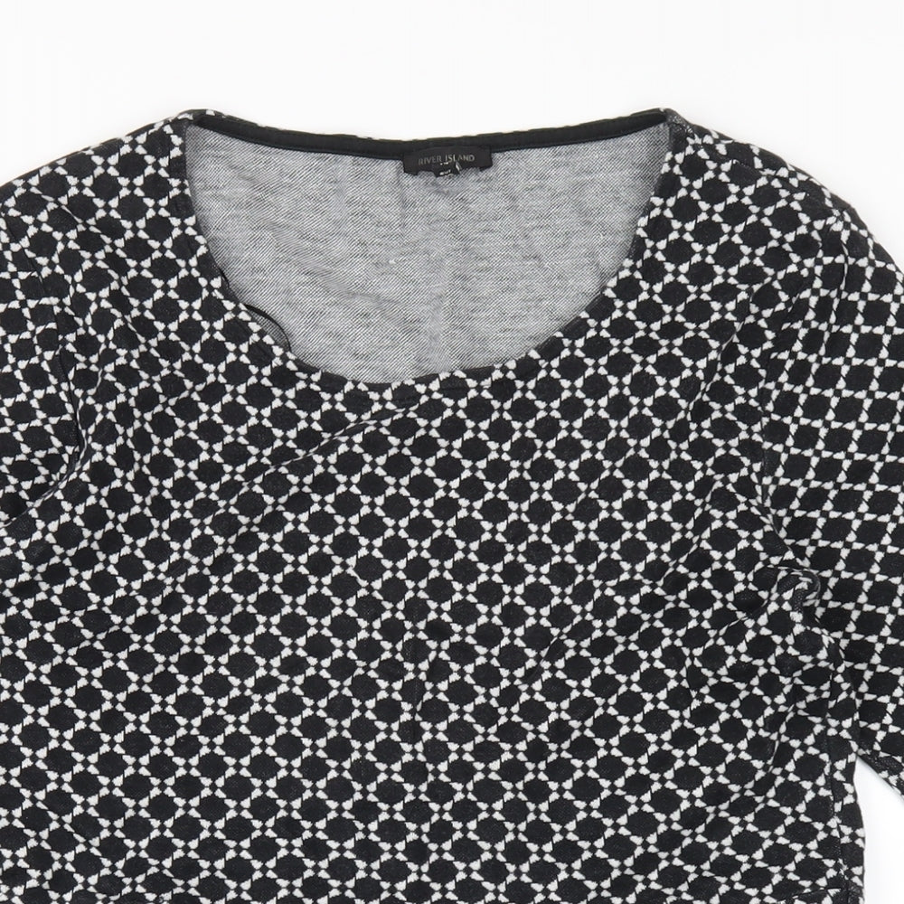 River Island Womens Black Geometric Cotton A-Line Size 14 Round Neck Pullover