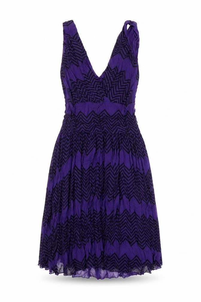 Only Womens Purple Geometric Polyester A-Line Size M V-Neck Zip