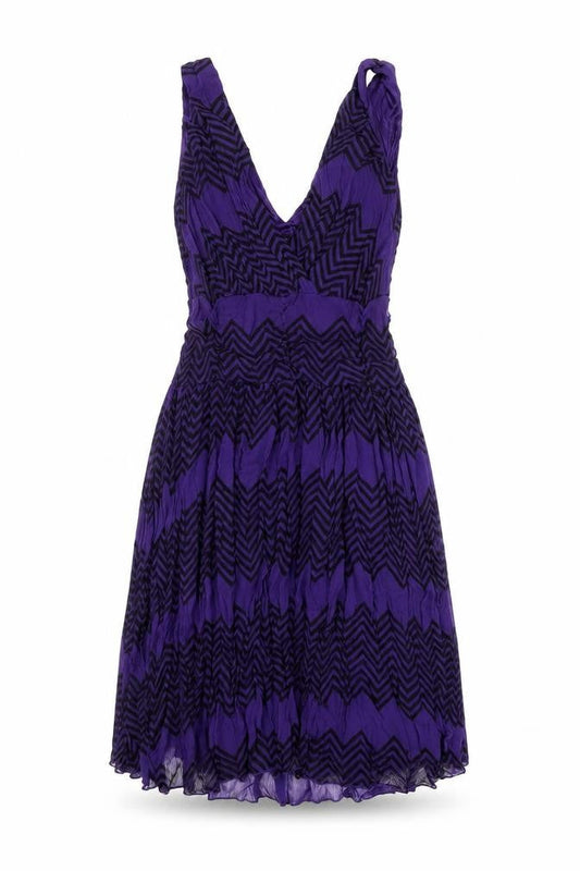Only Womens Purple Geometric Polyester A-Line Size M V-Neck Zip