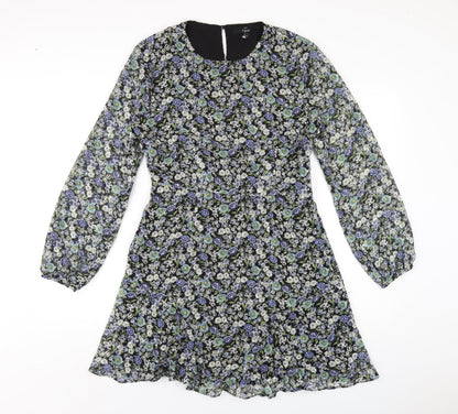 Next Womens Multicoloured Floral Polyester A-Line Size 10 V-Neck Zip