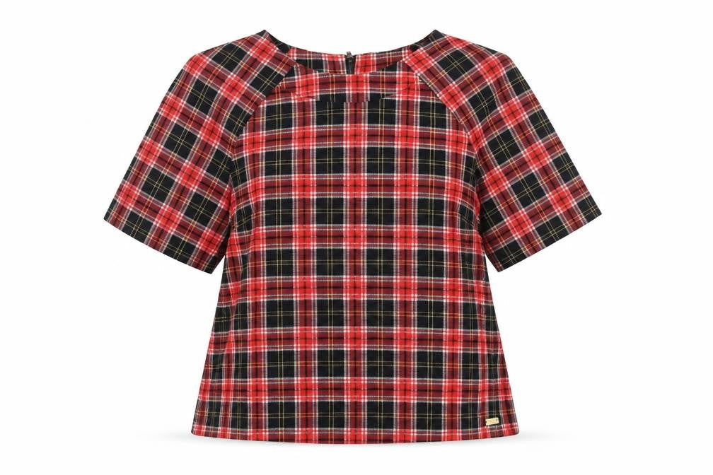 Red or Dead Womens Multicoloured Plaid Polyester Basic T-Shirt Size 10 Round Neck