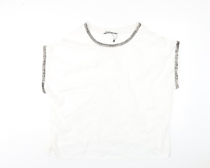 Bonmarché Womens White Polyester Basic T-Shirt Size 24 Round Neck - Beaded Trims
