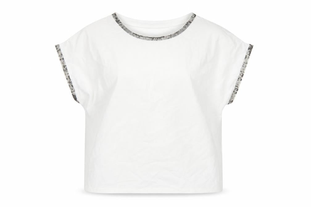Bonmarché Womens White Polyester Basic T-Shirt Size 24 Round Neck - Beaded Trims