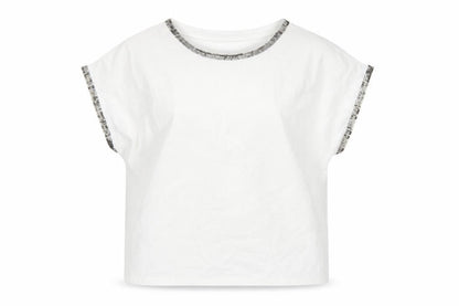 Bonmarché Womens White Polyester Basic T-Shirt Size 24 Round Neck - Beaded Trims