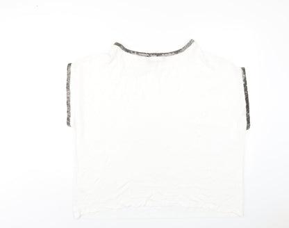 Bonmarché Womens White Polyester Basic T-Shirt Size 24 Round Neck - Beaded Trims
