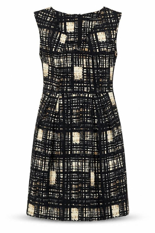 Dorothy Perkins Womens Black Geometric Cotton A-Line Size 12 V-Neck Zip