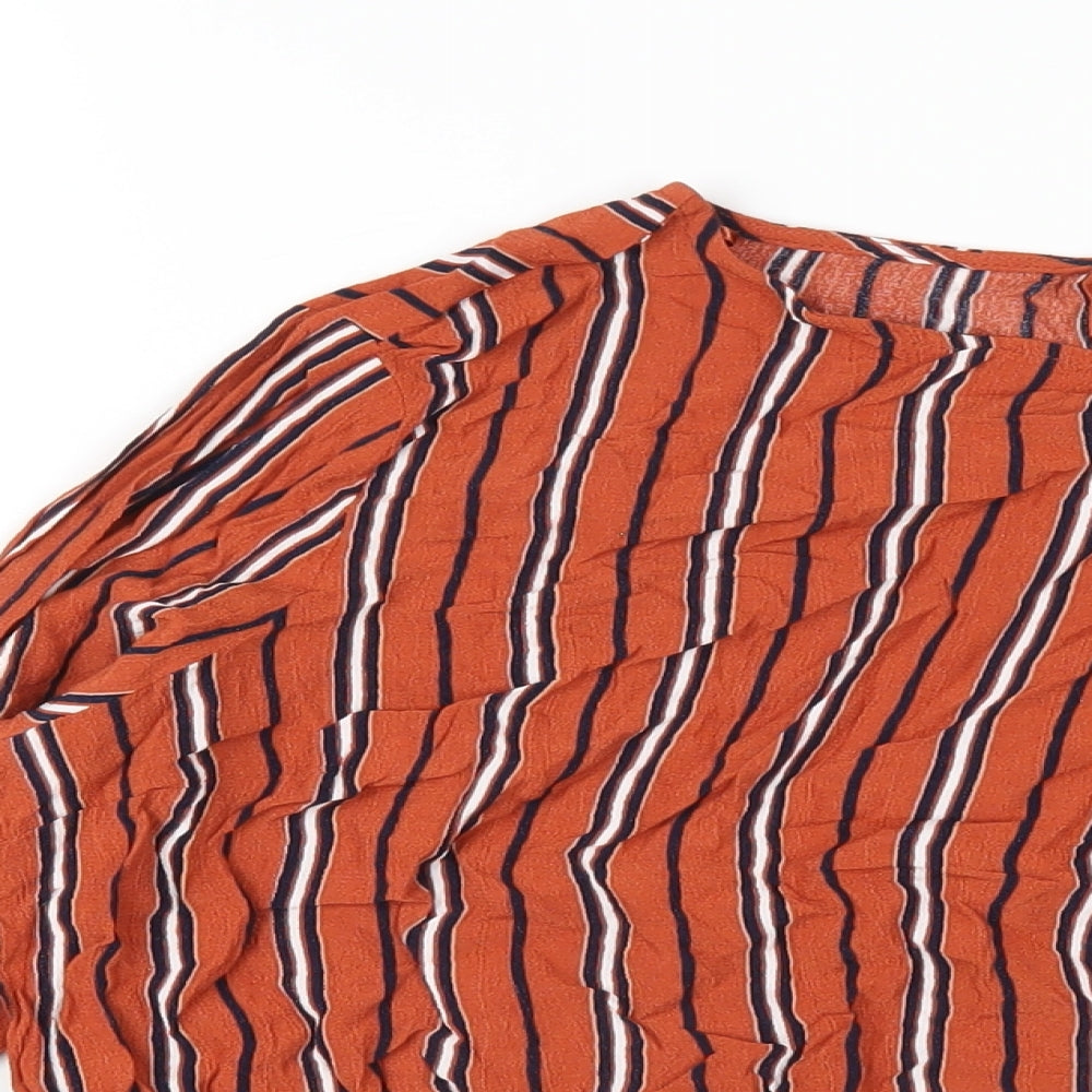 NEXT Womens Orange Striped Viscose Basic T-Shirt Size 18 Round Neck