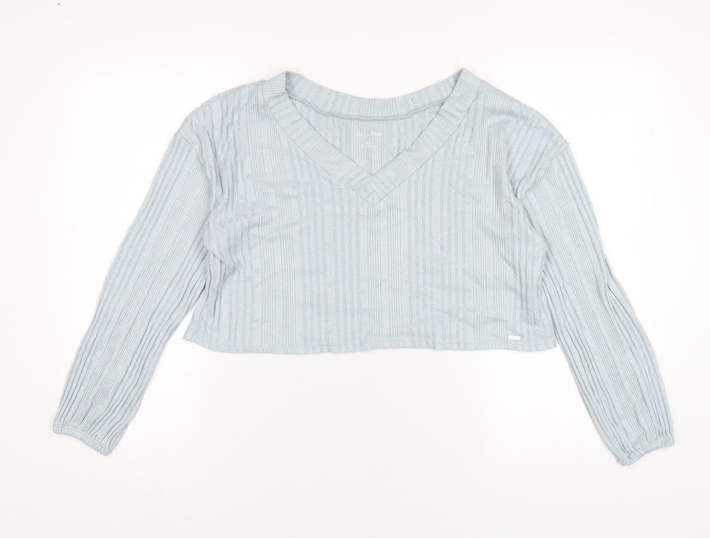 Gilly Hicks Womens Blue Polyester Cropped T-Shirt Size XS V-Neck