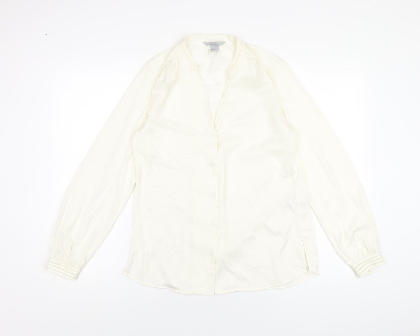 H&M Womens Ivory Polyester Basic Button-Up Size 8 V-Neck