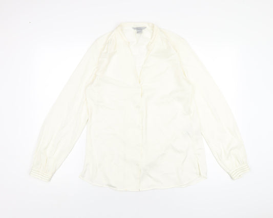 H&M Womens Ivory Polyester Basic Button-Up Size 8 V-Neck