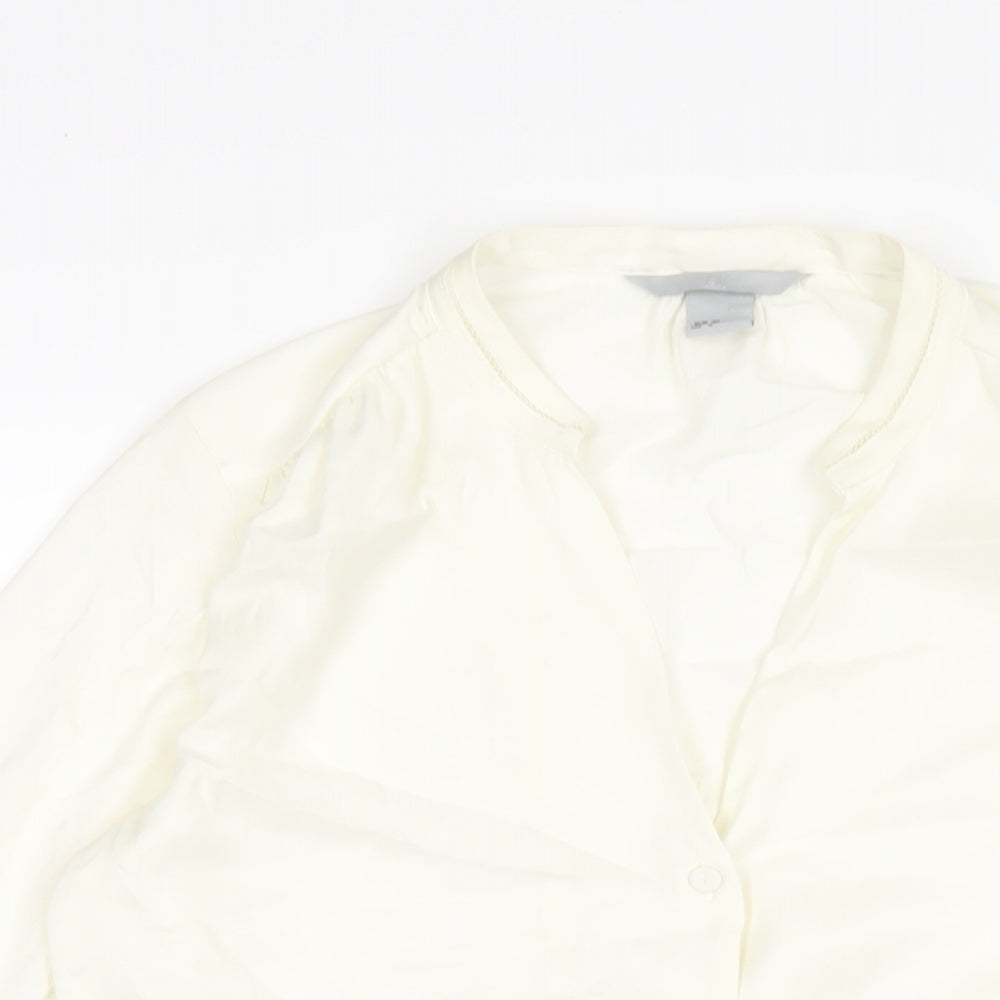 H&M Womens Ivory Polyester Basic Button-Up Size 8 V-Neck