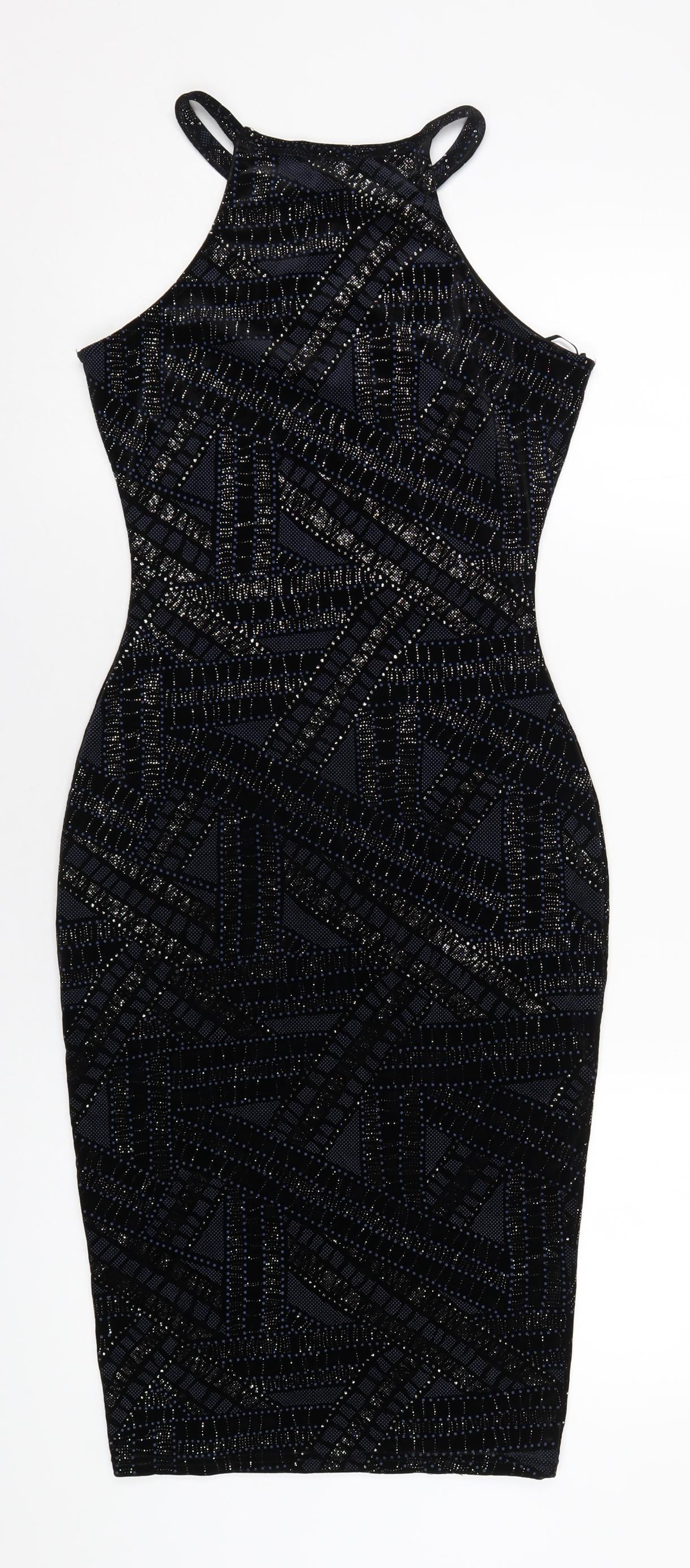 River Island Womens Blue Geometric Polyester Bodycon Size 6 Round Neck Pullover