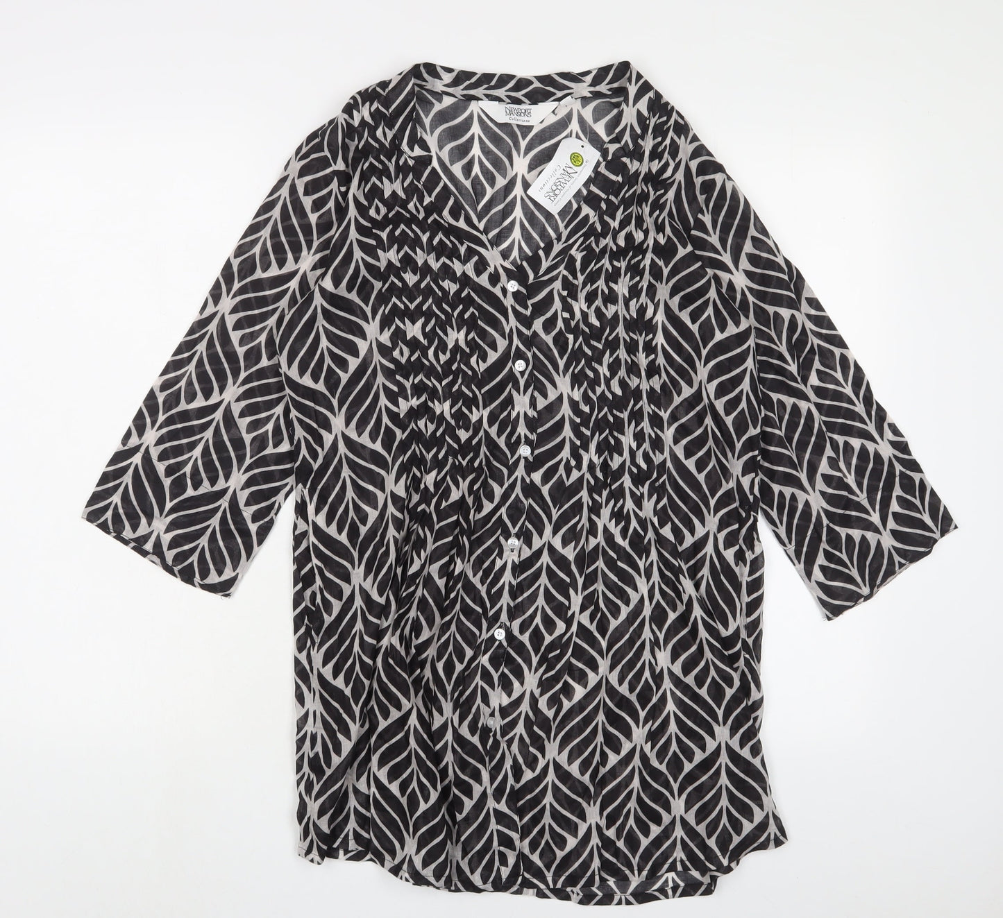 Newport Mansions Womens Black Geometric Polyester Basic Blouse Size S V-Neck - S/M