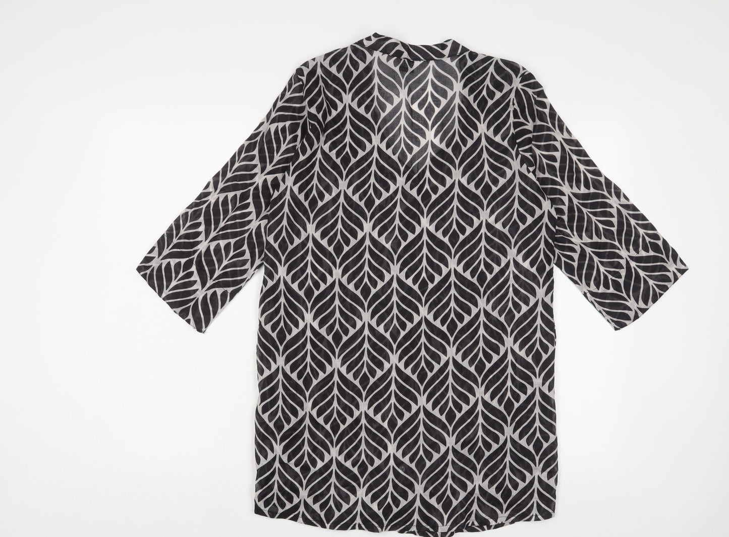 Newport Mansions Womens Black Geometric Polyester Basic Blouse Size S V-Neck - S/M