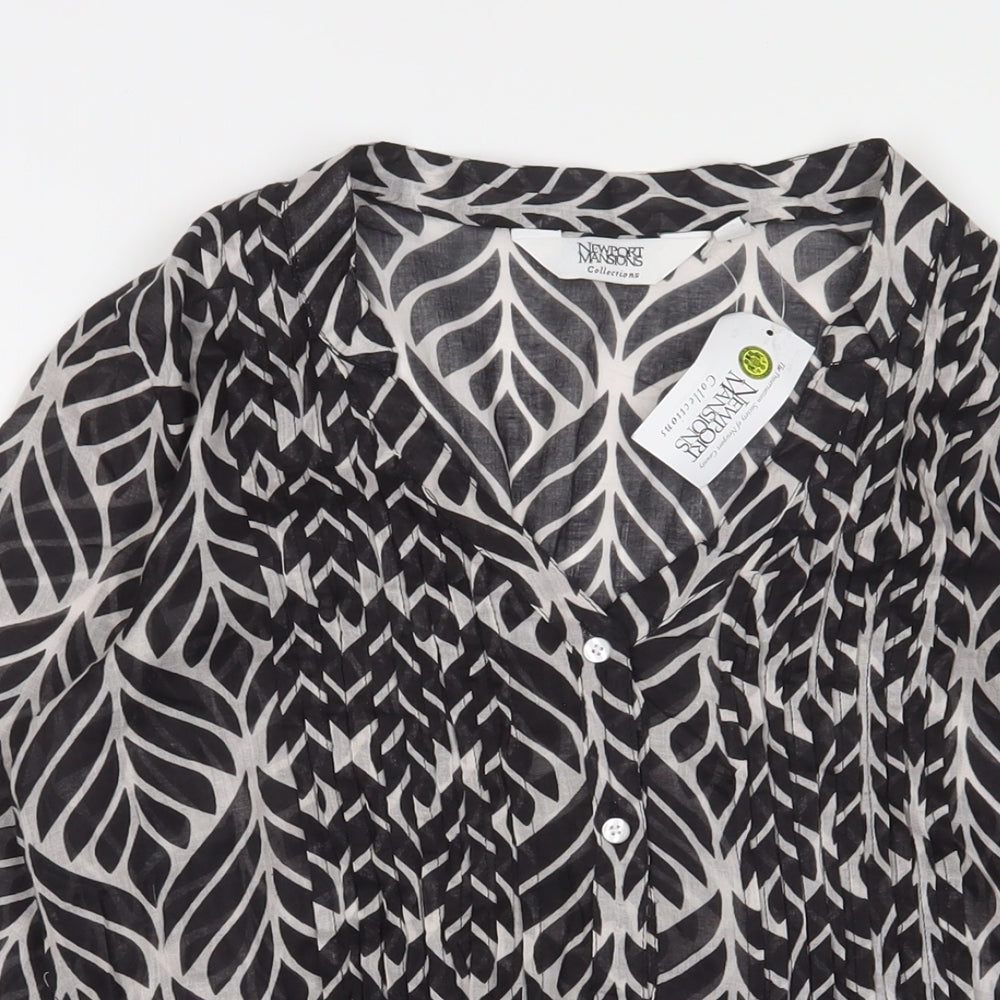 Newport Mansions Womens Black Geometric Polyester Basic Blouse Size S V-Neck - S/M