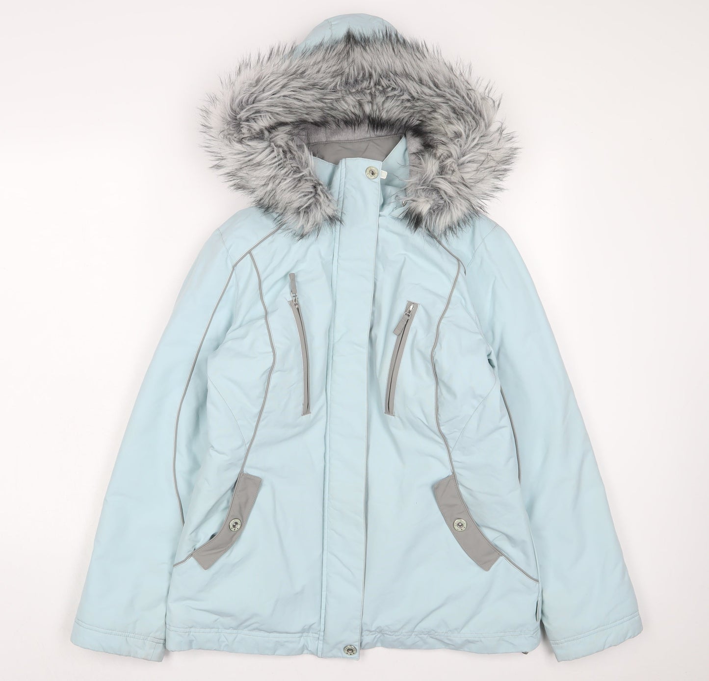 Per Una Womens Blue Parka Coat Size S Zip - Zip Pockets