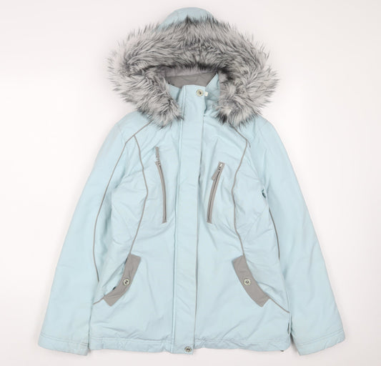 Per Una Womens Blue Parka Coat Size S Zip - Zip Pockets