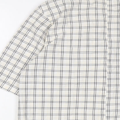 Brand and care label for ASOS' women’s multicoloured plaid cotton basic button-up, size UK 8, collared - oversized