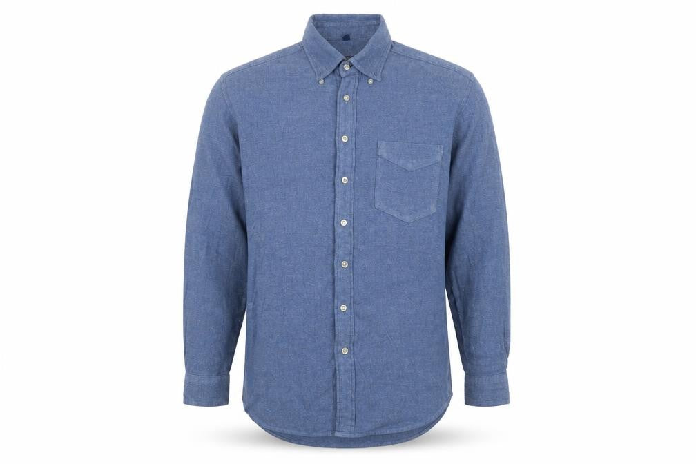Crewfield Mens Blue Cotton Button-Up Size M Collared Button