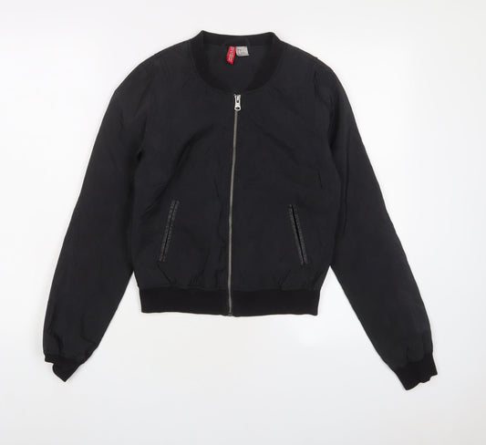 H&M Womens Black Bomber Jacket Jacket Size 6 Zip