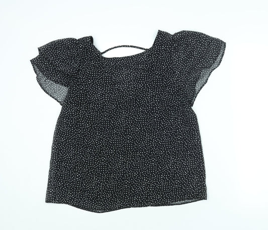 Dorothy Perkins Womens Black Polka Dot Polyester Basic Blouse Size 14 Round Neck
