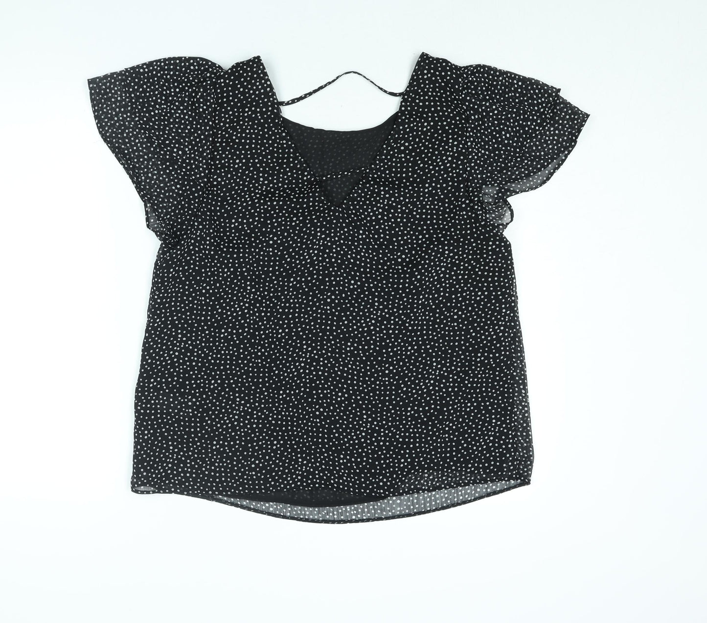 Dorothy Perkins Womens Black Polka Dot Polyester Basic Blouse Size 14 Round Neck
