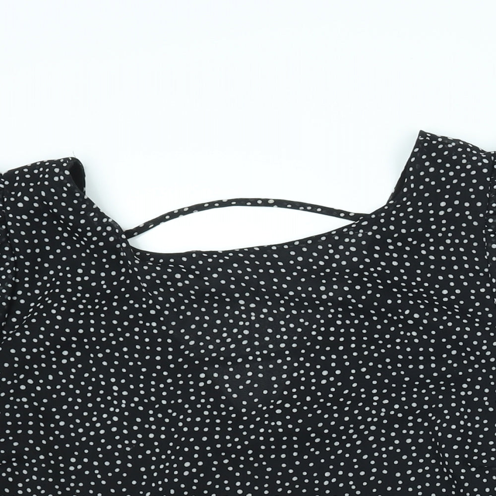Dorothy Perkins Womens Black Polka Dot Polyester Basic Blouse Size 14 Round Neck