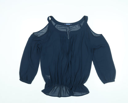 Next Womens Blue Polyester Basic Blouse Size 12 V-Neck - Cold Shoulder Semi Sheer
