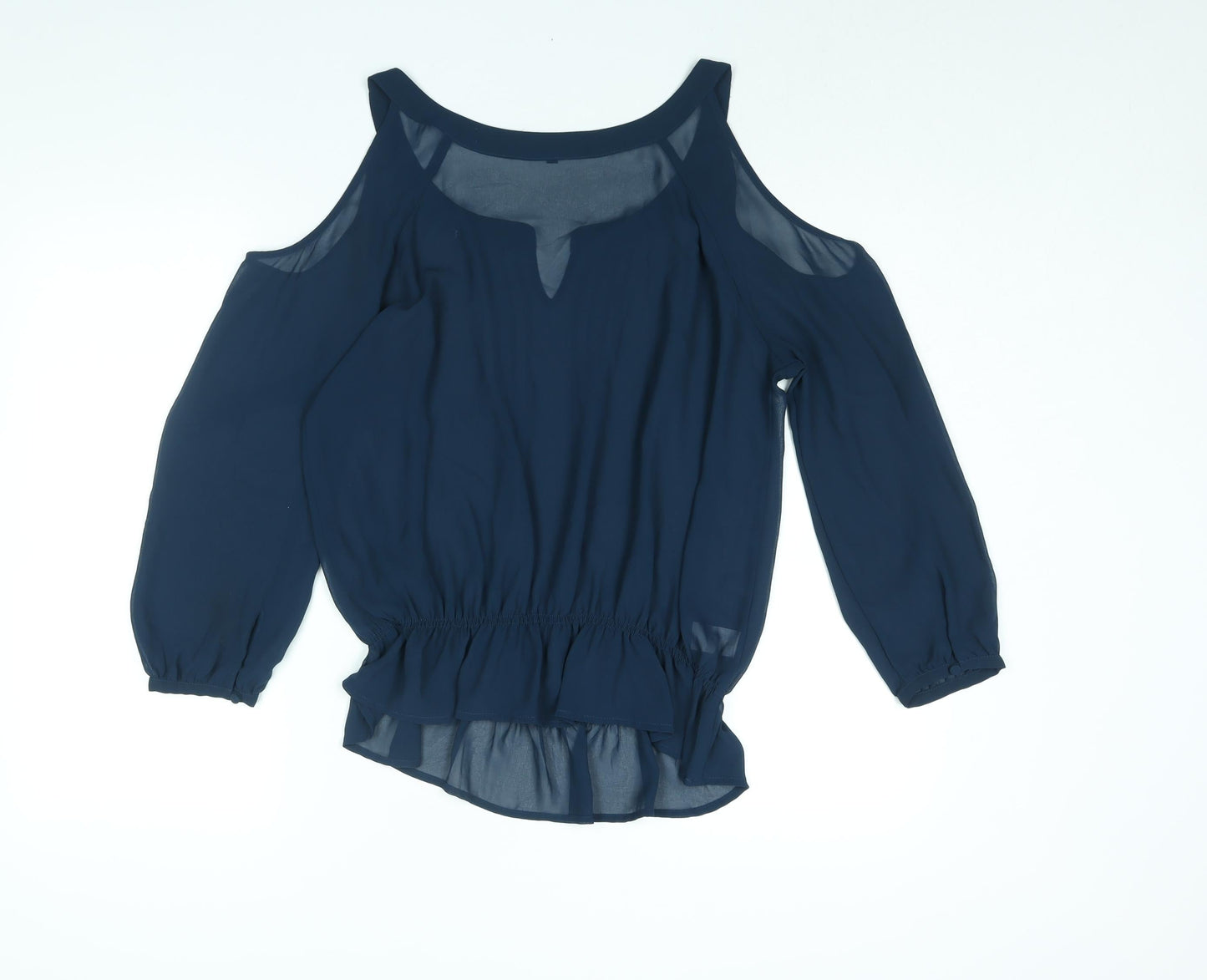 NEXT Womens Blue Polyester Basic Blouse Size 12 V-Neck - Cold Shoulder Semi Sheer